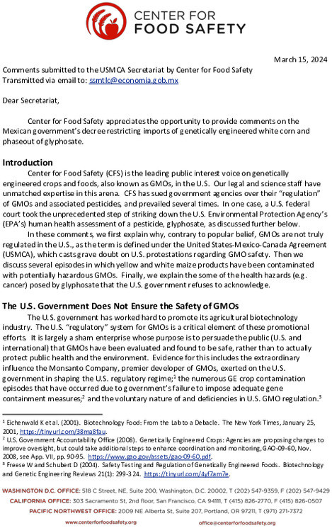 U.S. Position Based on Sham Regulatory Regime That Does Not Ensure GMO Safety, Mexico Fully Justified in Prohibiting GM Corn for Staple C...